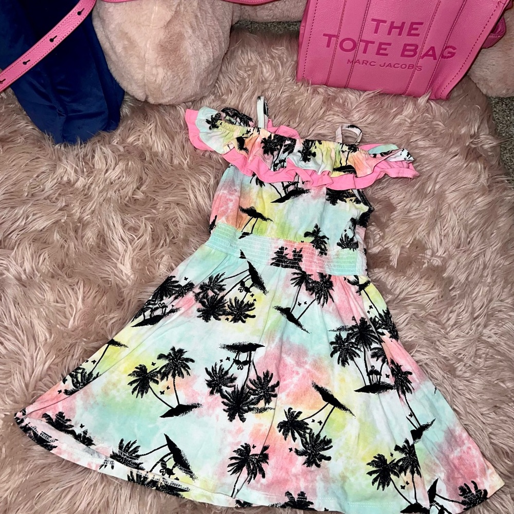 NEW EPIC THREADS Macy’s Cold Shoulder Tropical Palm Tree Flamingo Sundress, Sz 5